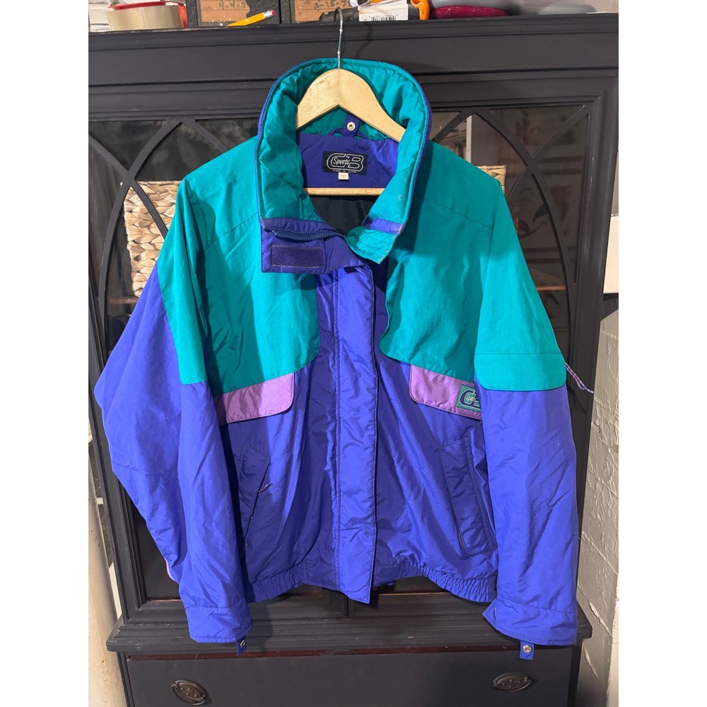CB Sports Ski Jacket Women ML Blue Teal Vintage 90s Colorblock  Retro